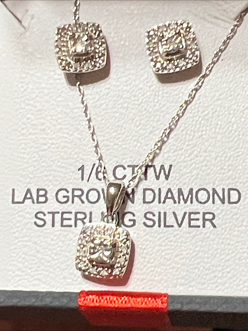 Sterling Silver Lab-Grown Diamond Square Pendant & Stud Earring Set - White